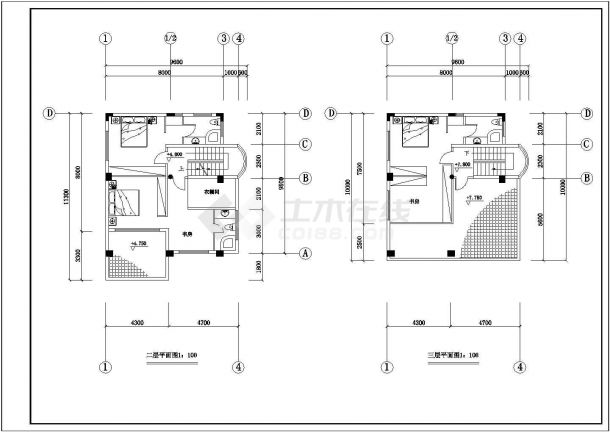 某地区实用新型别墅工程设计施工CAD图纸-图二