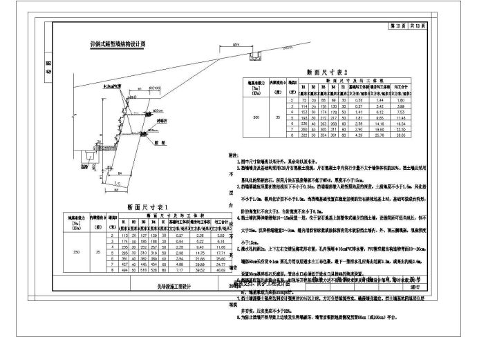 高速公路路基仰斜式路堑挡土墙全套结构设计cad图_图1