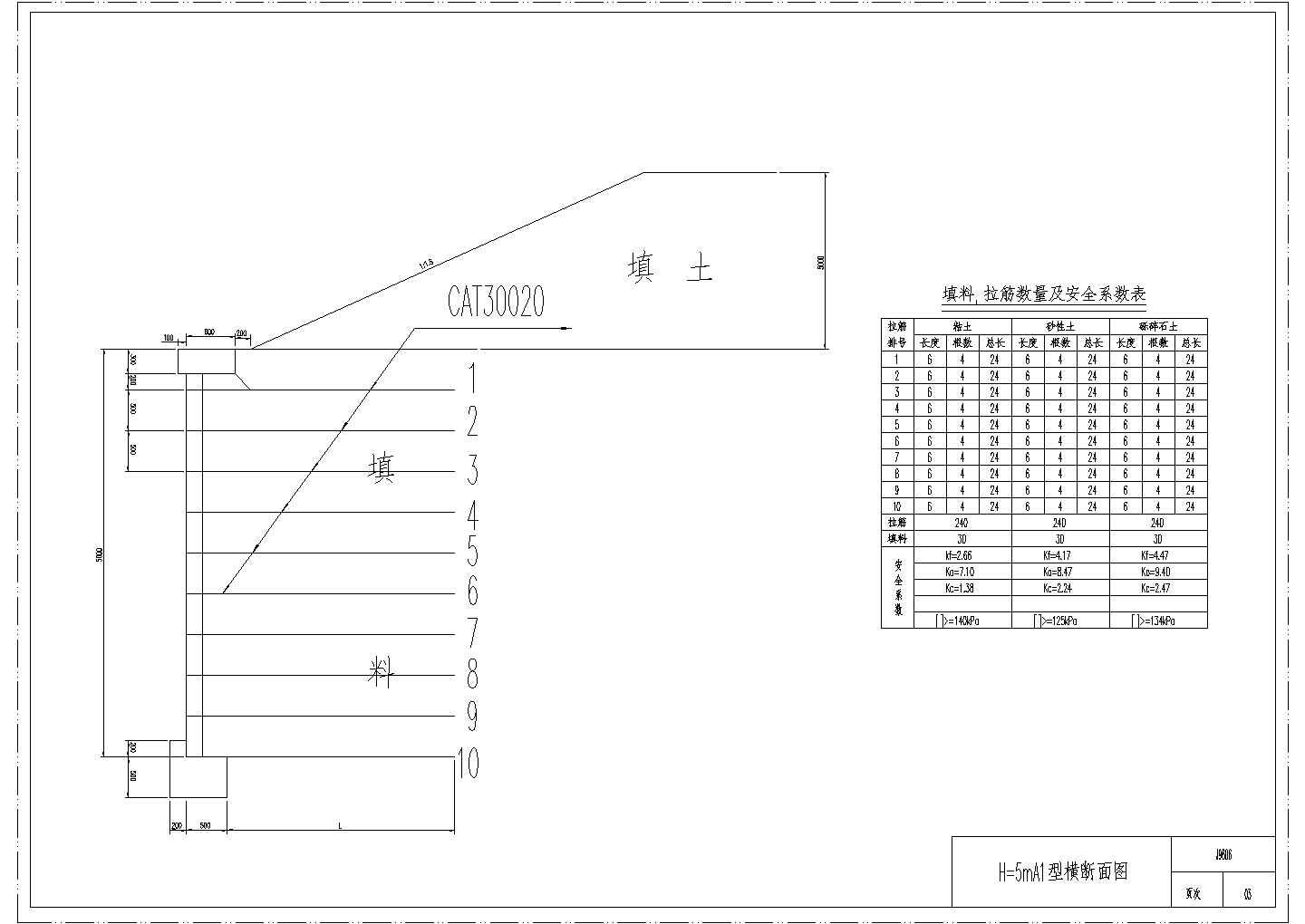 加筋挡土墙工程图 03H＝5米A1型断面图CAD版