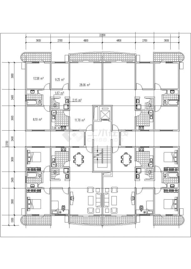天津市琠成花园小区某高层公寓住宅楼平面设计CAD图纸（共12张）-图一