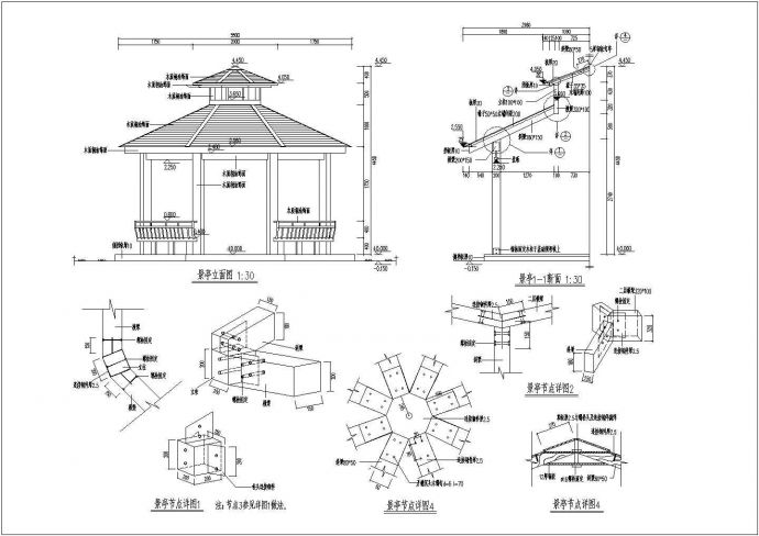 某地木结构八角景亭设计cad施工图_图1