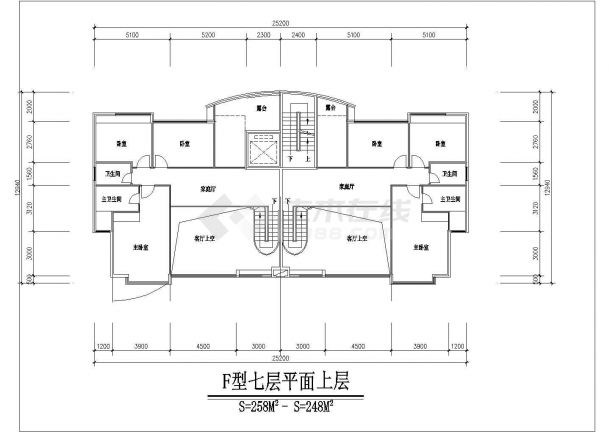 嘉兴市福澜花园小区7层砖混结构住宅楼平面设计CAD图纸（第7层复式）-图一