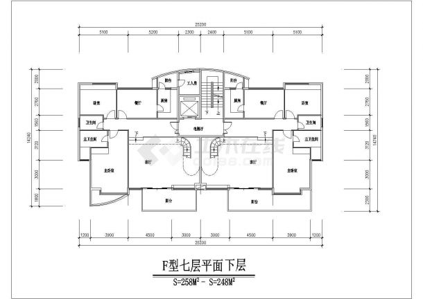 嘉兴市福澜花园小区7层砖混结构住宅楼平面设计CAD图纸（第7层复式）-图二