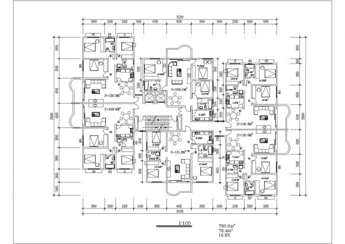 武汉市楠鑫花园小区住宅楼的标准层平面设计CAD图纸（7张）_图1