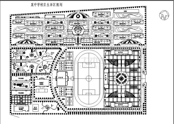 洋河某中学校区生活区规划设计施工cad图纸-图一