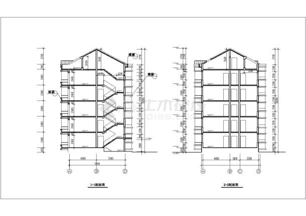 沈阳市铁阳路某居住区5+阁楼砖混结构住宅楼平立面设计CAD图纸-图二