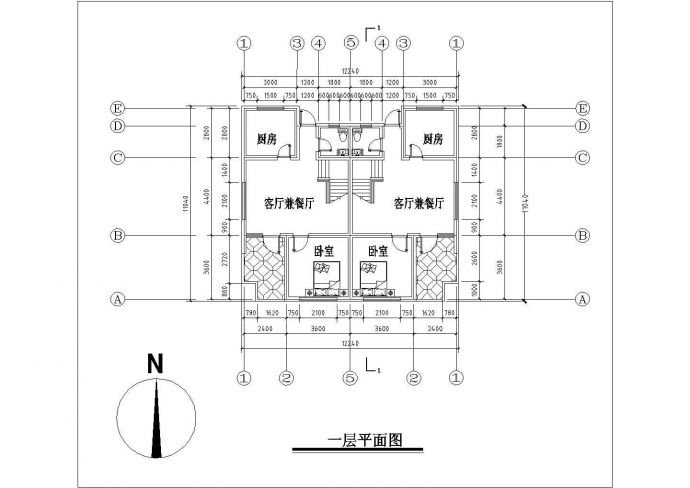 三层别墅瓦屋顶建筑平面设计cad图，共六张_图1