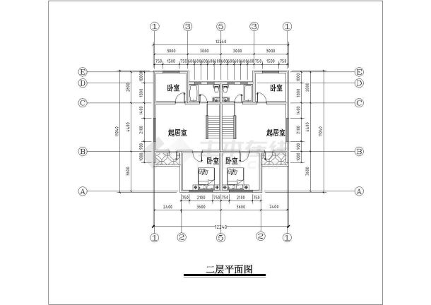 三层别墅瓦屋顶建筑平面设计cad图，共六张-图二