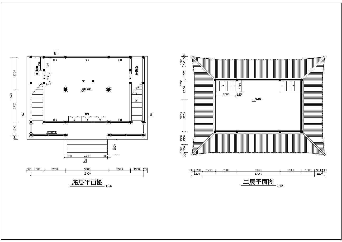 某观音殿建筑CAD全套平立面设计施工图