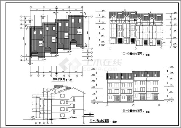 某地区三层别墅建筑方案设计施工CAD图纸-图二