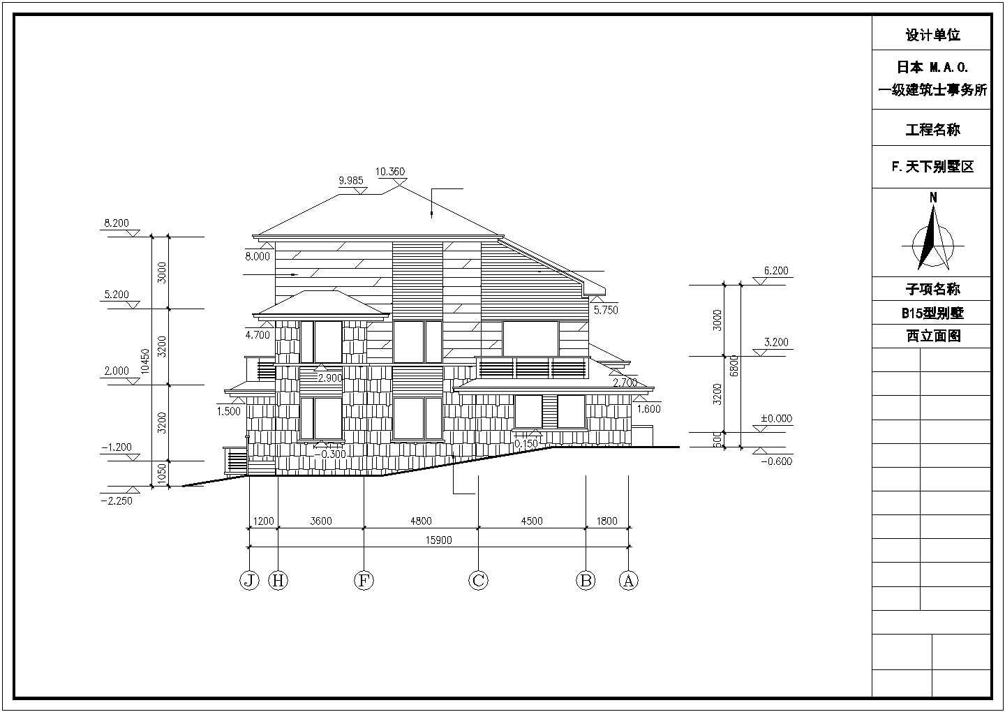 某地区三层日式别墅方案设计施工CAD图纸