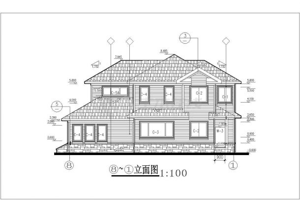 某地区小型现代联拼别墅建筑设计施工CAD图纸-图二