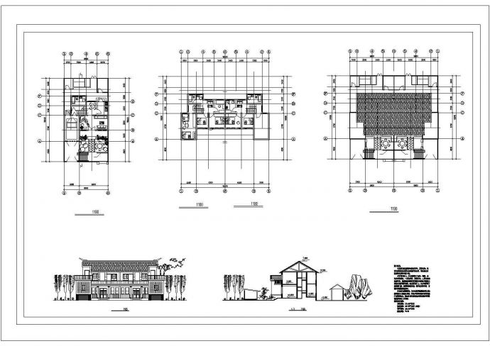 143平方米二层农村住宅建筑设计施工cad图，共五张_图1