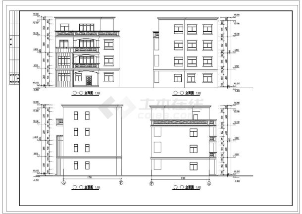 554平方米三层半实用农村住宅建筑设计施工cad图纸，共六张-图一