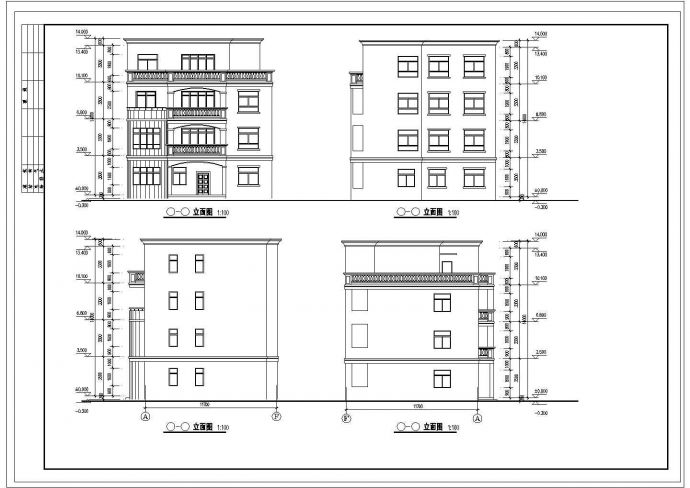 554平方米三层半实用农村住宅建筑设计施工cad图纸，共六张_图1