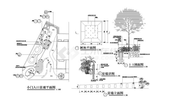 某小门入口景观施工CAD详图-图一