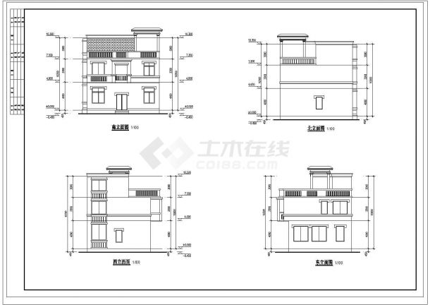 3层：长10.3米 宽9米 平屋顶农村住宅建筑设计图【平立】-图二