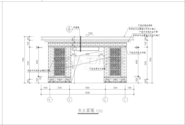 某中式门卫施工参考CAD详图-图二