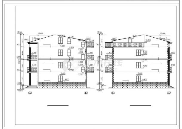某3层带阁楼层框架结构新农村住宅楼设计cad全套建筑方案图（甲级院设计）-图二