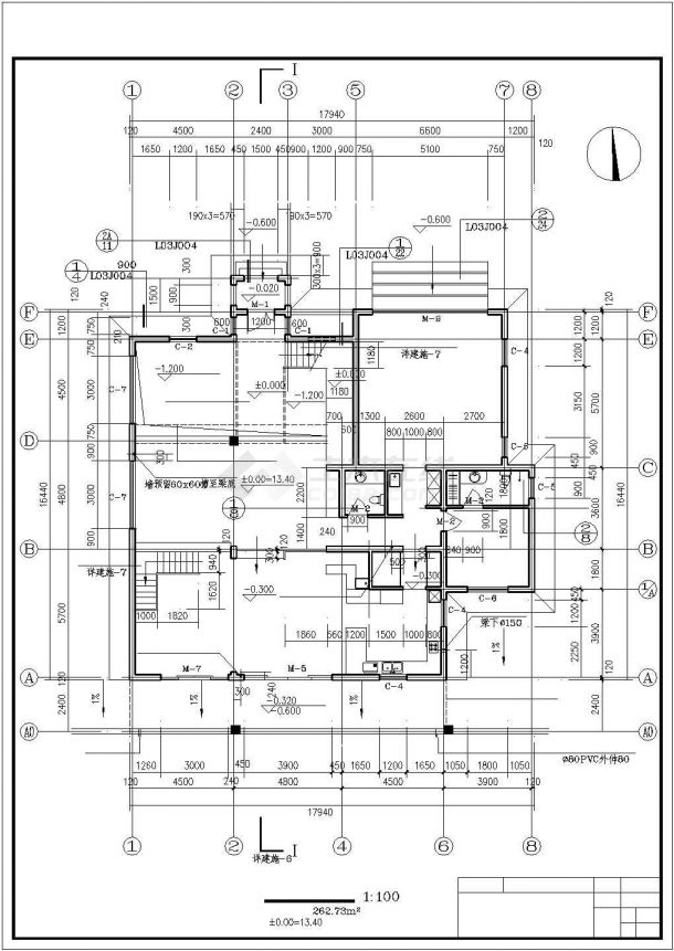 美式二层别墅建筑施工CAD图-图二
