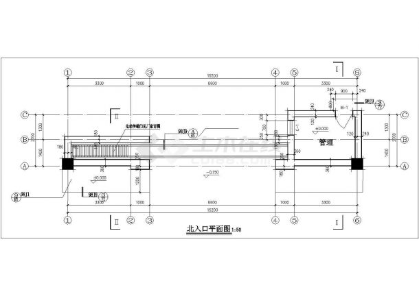 广州市银座花园小区英式风格入口大门全套建筑设计CAD图纸-图一