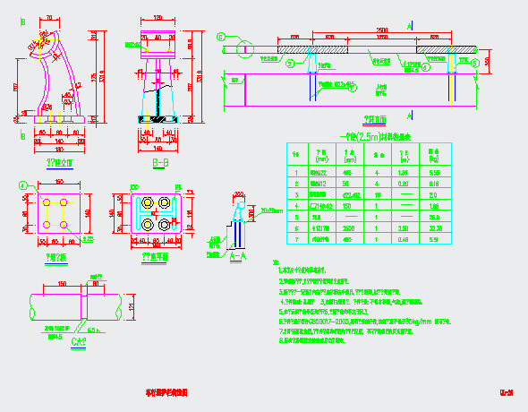 某桥梁建设工程图纸车行道护栏CAD全套设计构造图