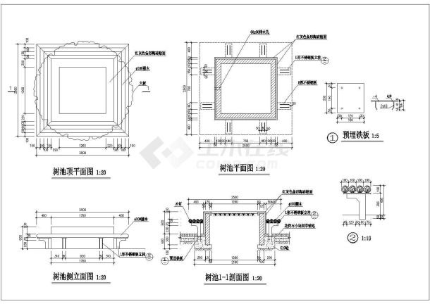 某公园内树池设计cad施工大样图-图一