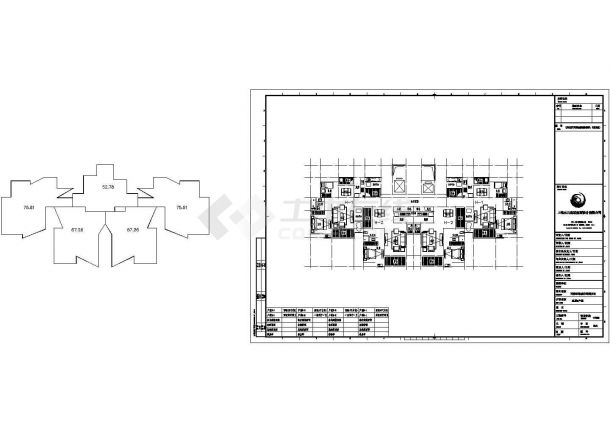 扬州山景天下小区住宅楼标准层平面设计CAD图纸（1梯4户对称型/89+79）-图一