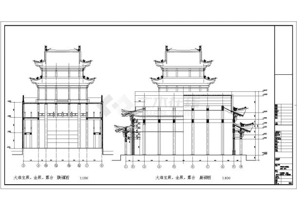 某景区仿古华藏寺大雄宝殿建筑设计施工CAD图纸-图一