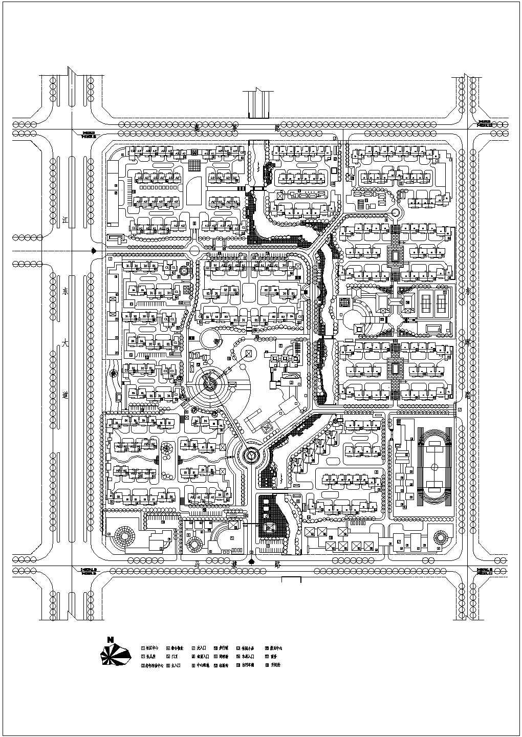 某矩形地块高级多层住宅区规划设计cad总平面施工图