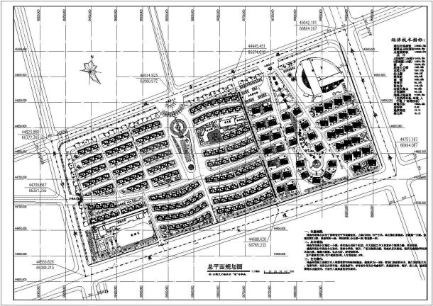 某大型多层住宅小区景观规划设计cad施工总平面图（含经济技术指标，含设计说明）-图一
