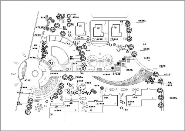 某园林广场中心绿地绿化规划设计cad总平面施工图-图一