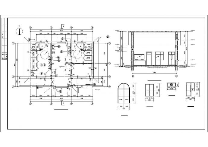 某地区砖混结构公园公厕建筑方案设计施工CAD图纸_图1