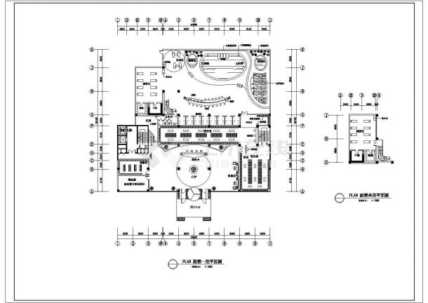 某焦作大厦酒店CAD设计副楼一二层平面图-图二