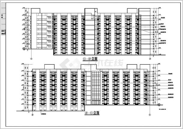 榆树市某实验中学8层学生宿舍楼平立面设计CAD图纸-图一