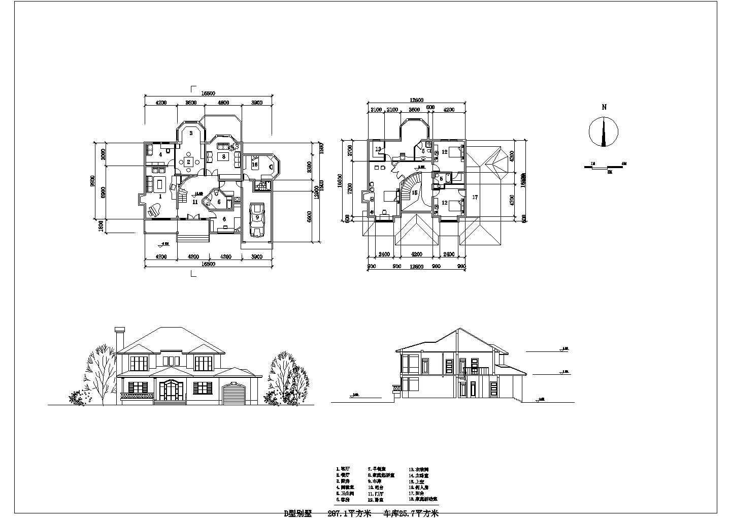 287.1平米乡间别墅建筑设计CAD图纸设计图