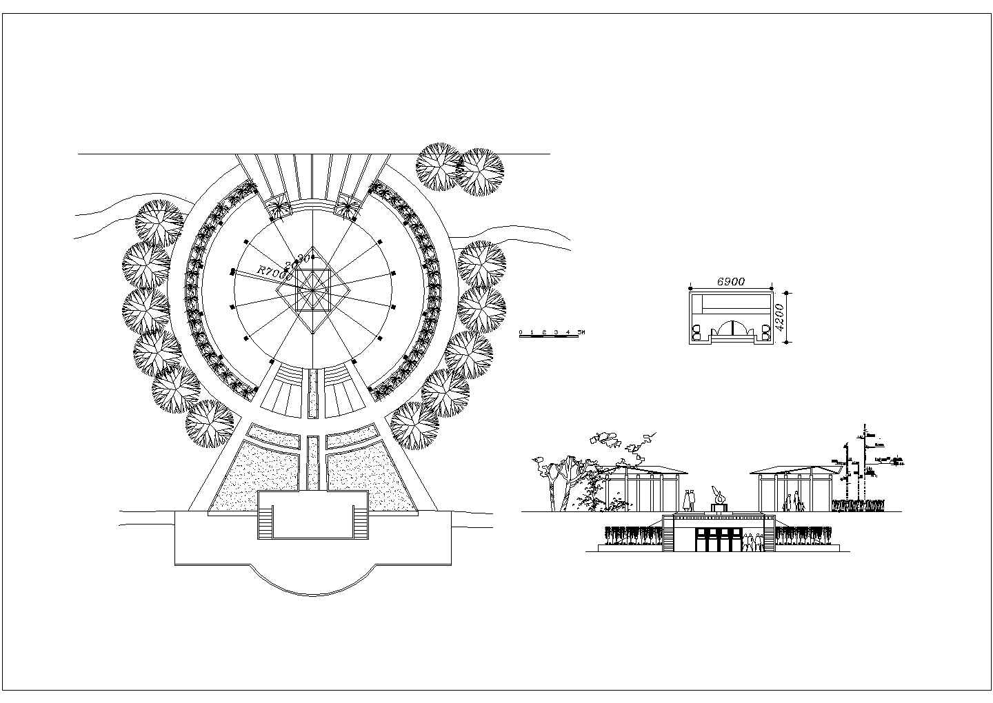 南京市某文化公园内部仿古景观广场建筑设计CAD图纸