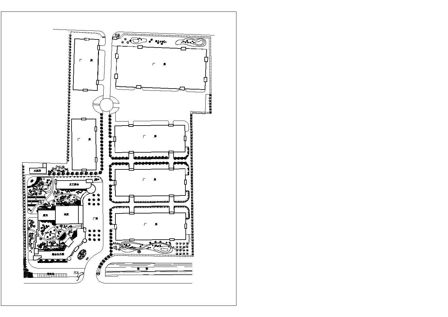 某啤酒加工厂区绿化规划详细方案设计施工CAD图纸