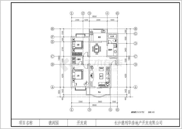 北京丰台区某住宅楼92平米双房双厅一卫户型设计CAD图纸（带衣帽间）-图一