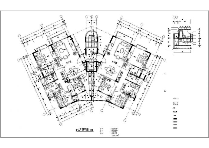 扬州富怡花园小区住宅每户132平对称户型设计CAD图纸（1梯2户）_图1