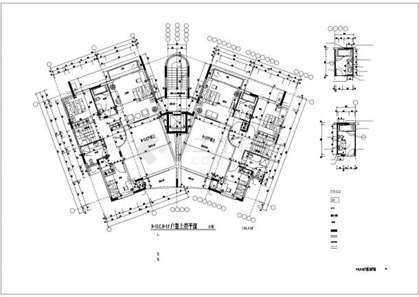 达州丰景佳园小区住宅每户92平对称户型设计CAD图纸（1梯2户）-图一