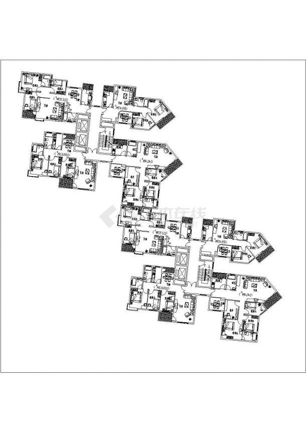 昆山滨河家园小区住宅标准层户型设计CAD图纸（2梯8户）-图一