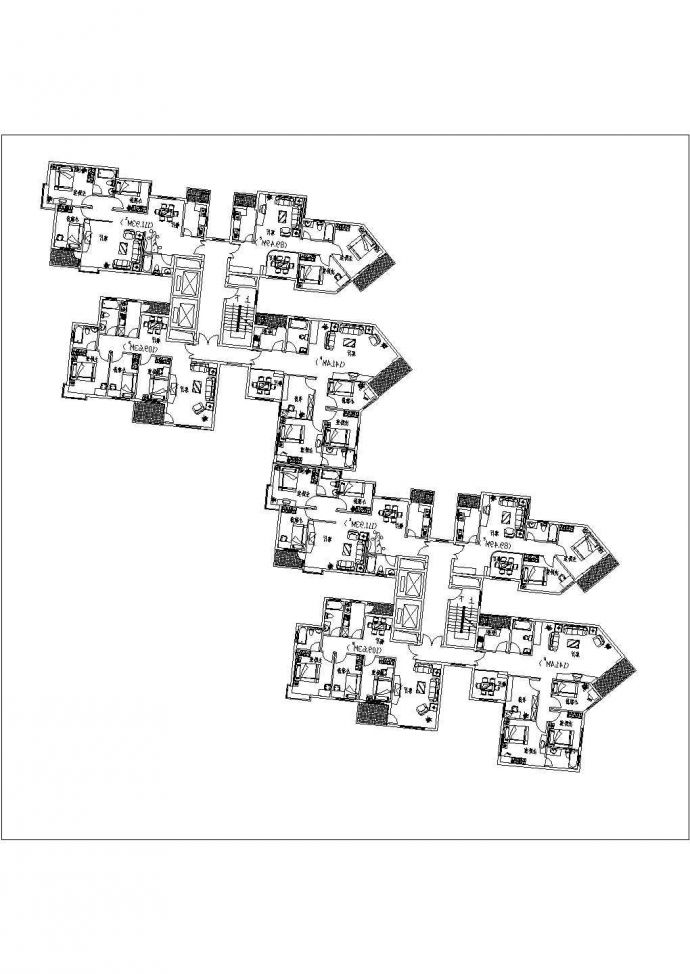 昆山滨河家园小区住宅标准层户型设计CAD图纸（2梯8户）_图1