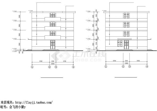 某地区4层职工宿舍楼建筑方案设计施工CAD图纸-图二