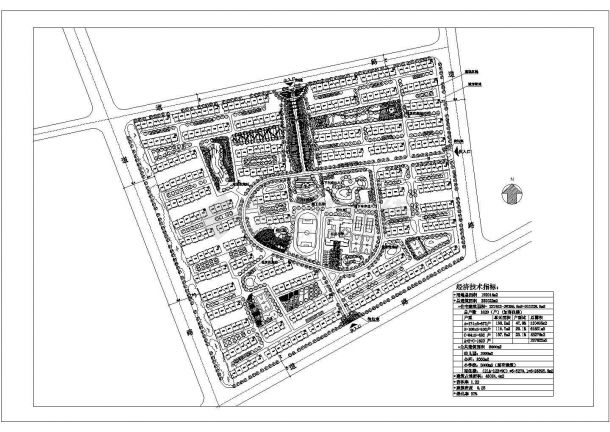 某现代高档住宅小区（总用地面积192914平方米）规划设计cad总平面施工图（含经济技术指标）-图一