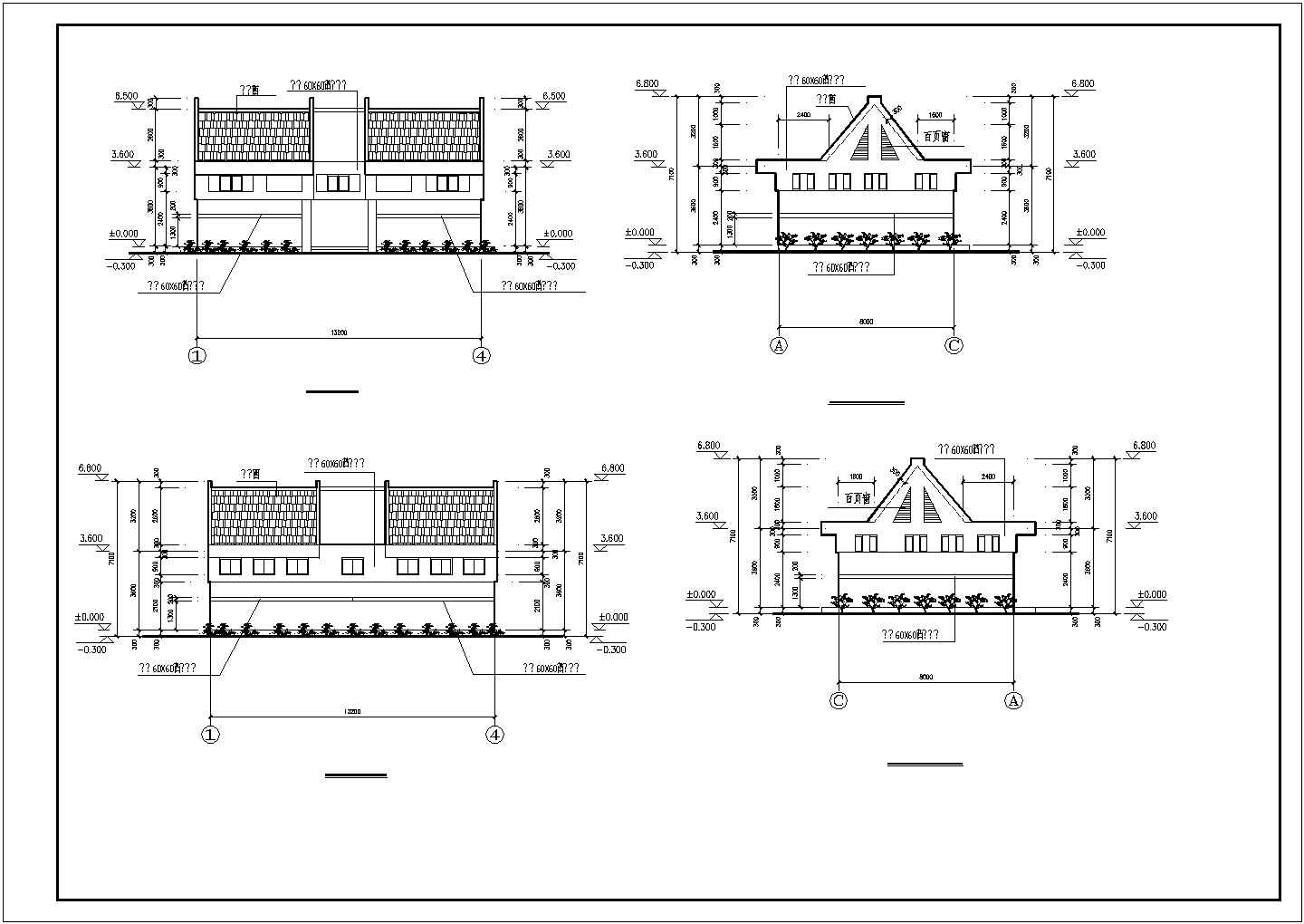 1层意大利风格公厕施工设计图纸（首层平面 天面平面 四个立面 二个剖面）