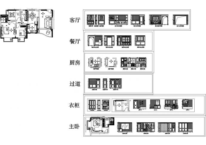 三室一厅全屋整木设计，衣柜，橱柜，护墙板图纸_图1