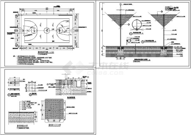 室外塑胶篮球场、带铁丝围墙设计施工图纸-图一