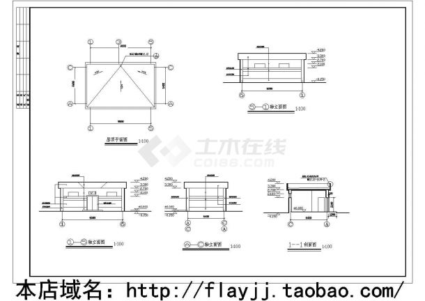 1层56平米安陵园公厕设计施工cad图纸（建筑设计总说明 平面图 屋顶平面 三轴立面 一剖面）-图二