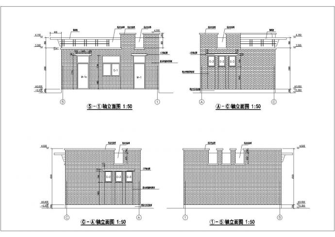 某地二个1层公园公厕及管理室砖混结构图纸（设计说明 一层平面 屋顶平面 四个立面 二个剖面）_图1